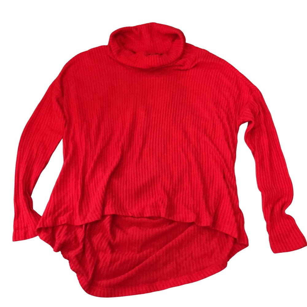 Saturday Sunday Anthropologie Red Ribbed Cowl Neck High Low Sweater ML